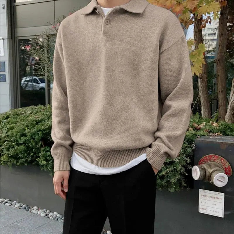 Finn | Wool jumper for men with half zip and collar
