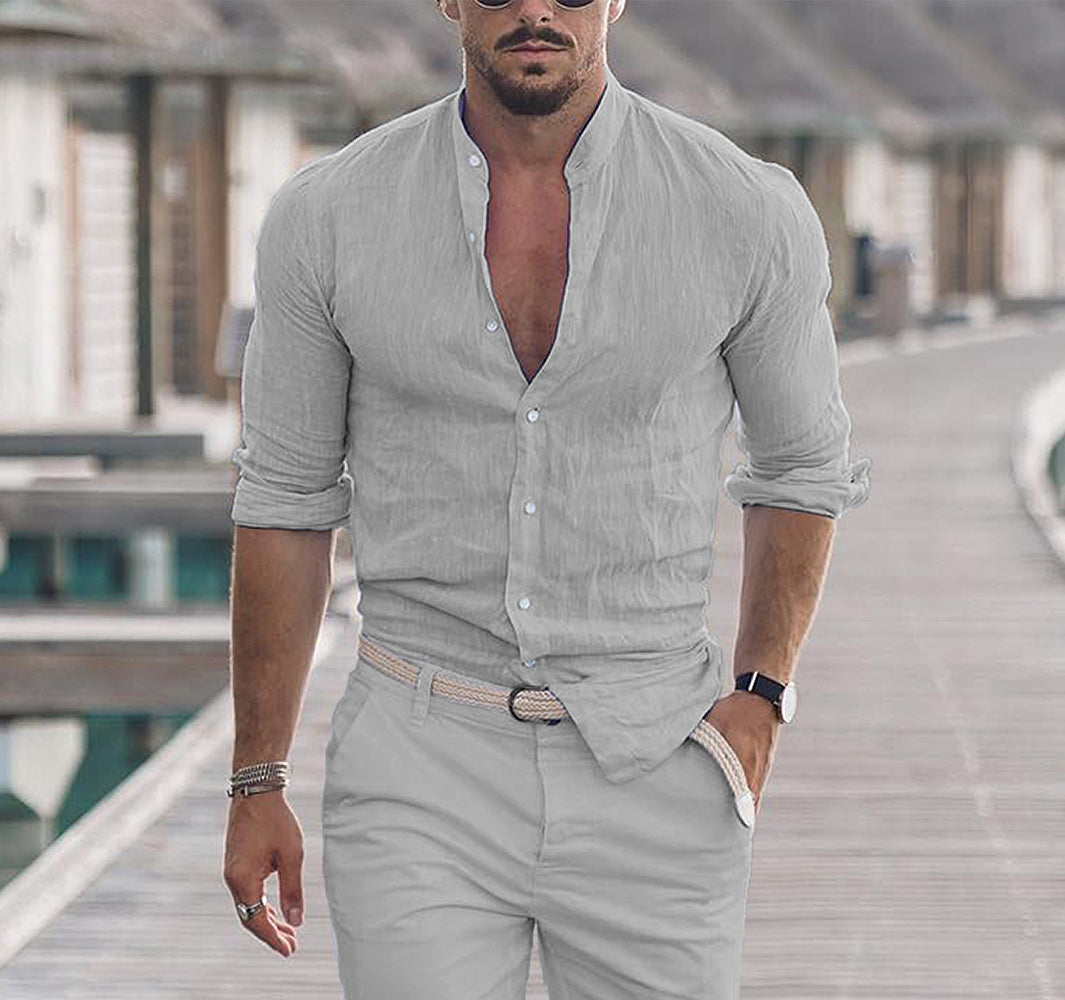 Floris | Linen men's shirt with mock collar