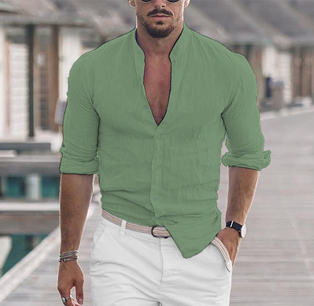 Floris | Linen men's shirt with mock collar