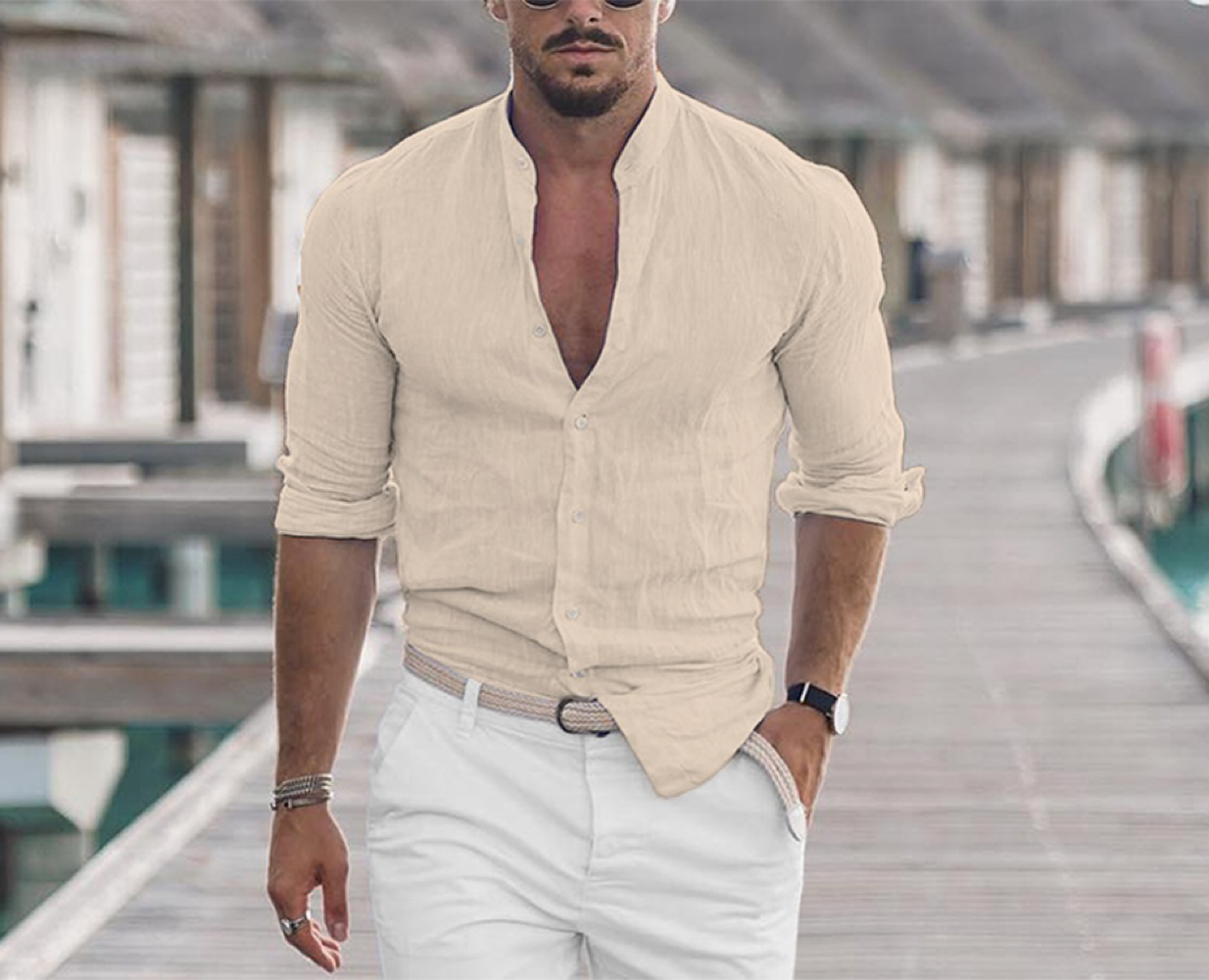 Floris | Linen men's shirt with mock collar