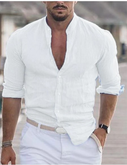 Floris | Linen men's shirt with mock collar