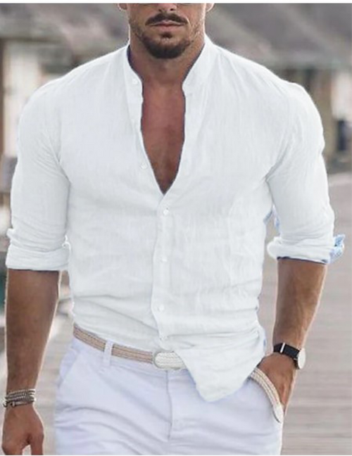 Floris | Linen men's shirt with mock collar