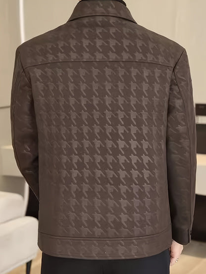 Men's Coat with Houndstooth Pattern and Fleece Lining