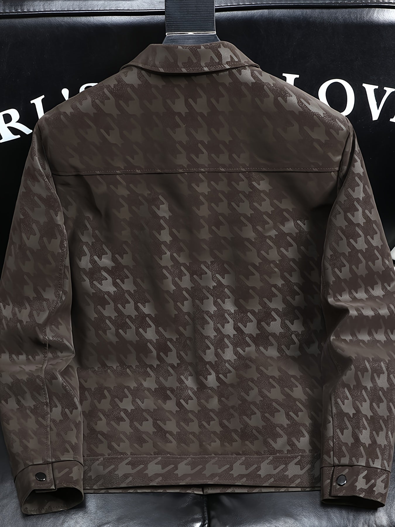 Men's Coat with Houndstooth Pattern and Fleece Lining
