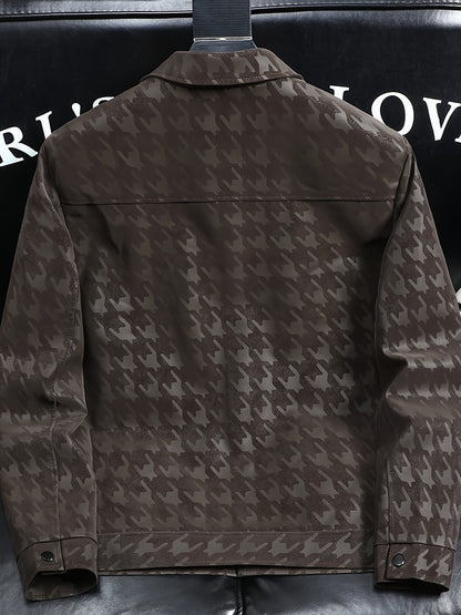 Men's Coat with Houndstooth Pattern and Fleece Lining