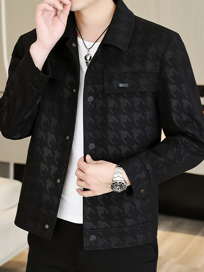 Men's Coat with Houndstooth Pattern and Fleece Lining