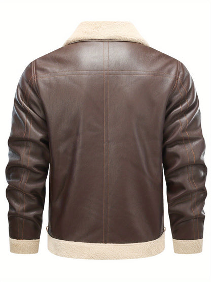 Jasper | Casual PU Leather Shearling Jacket with Lapel Collar