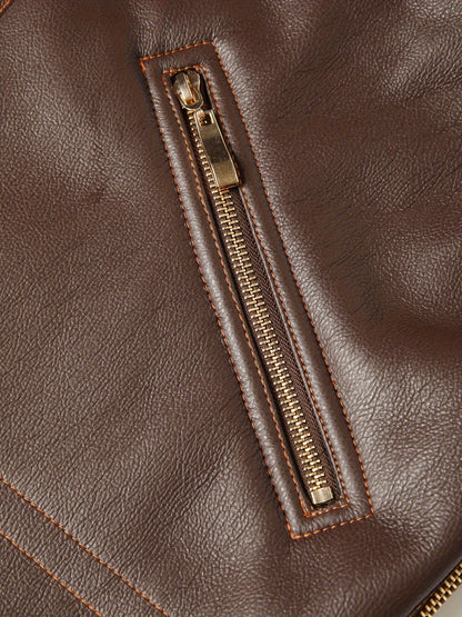 Jasper | Casual PU Leather Shearling Jacket with Lapel Collar