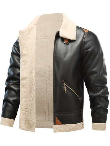 Jasper | Casual PU Leather Shearling Jacket with Lapel Collar