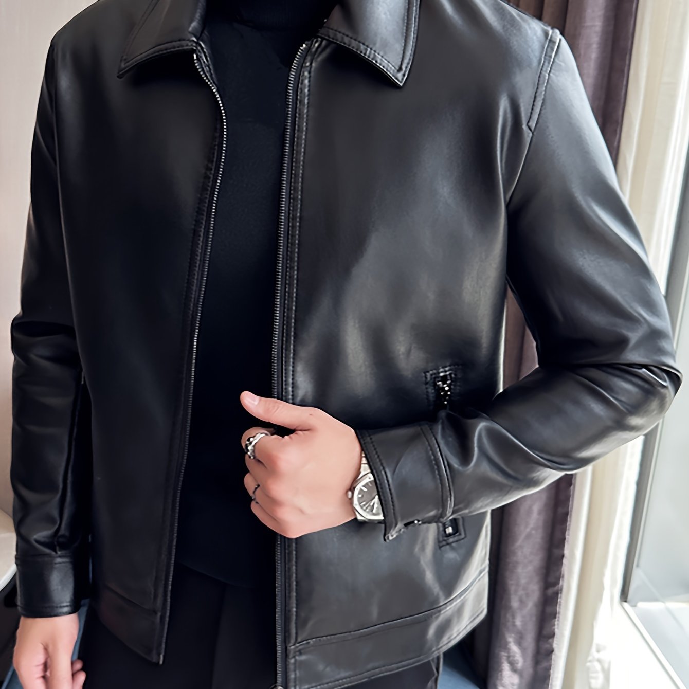Jasper | Men's Imitation Leather Jacket with Zip and Pockets