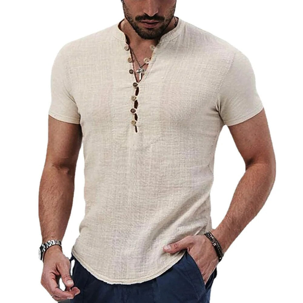 Jeroen | Cotton Linen V-Neck Shirt for Men