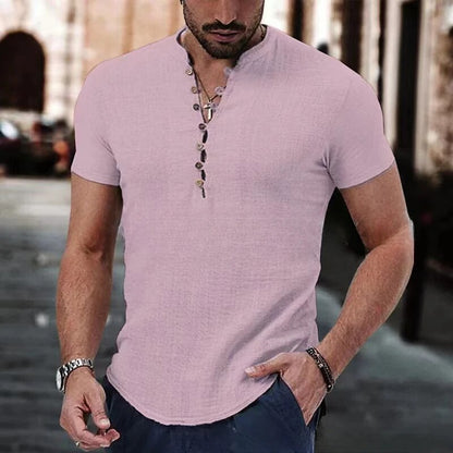 Jeroen | Cotton Linen V-Neck Shirt for Men