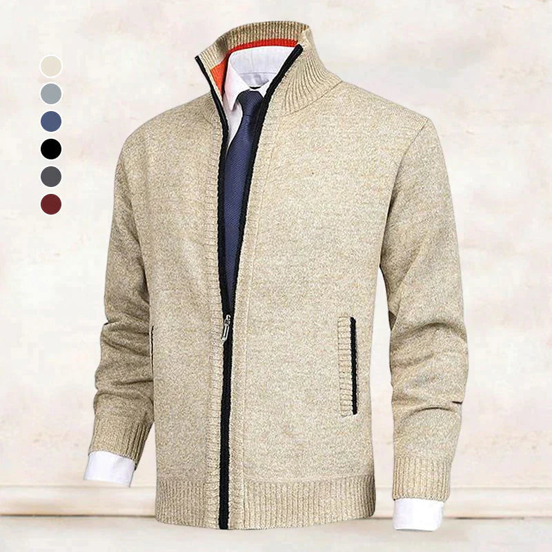 John | Elegant men's cardigan with zip, collar, and pockets