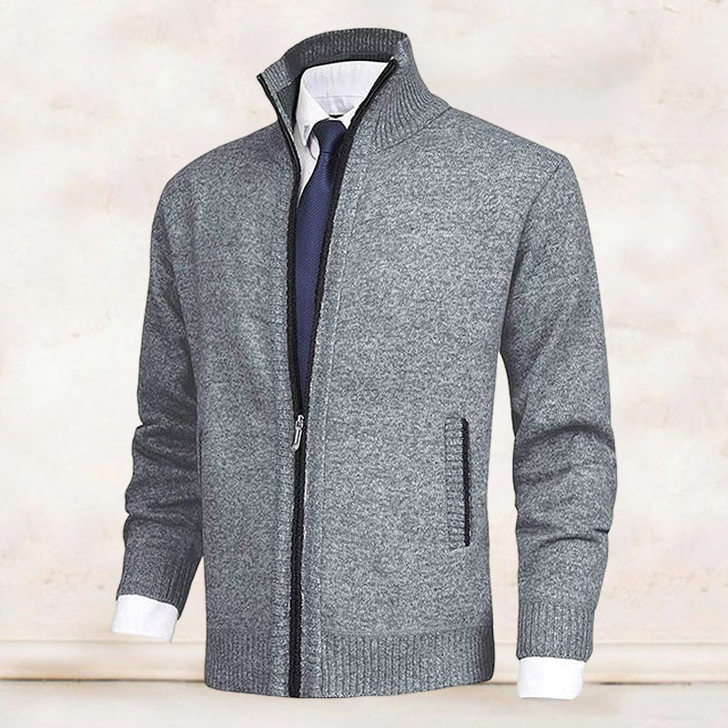 John | Elegant men's cardigan with zip, collar, and pockets