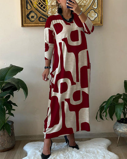 Dress with Long Sleeves and Black and White Print