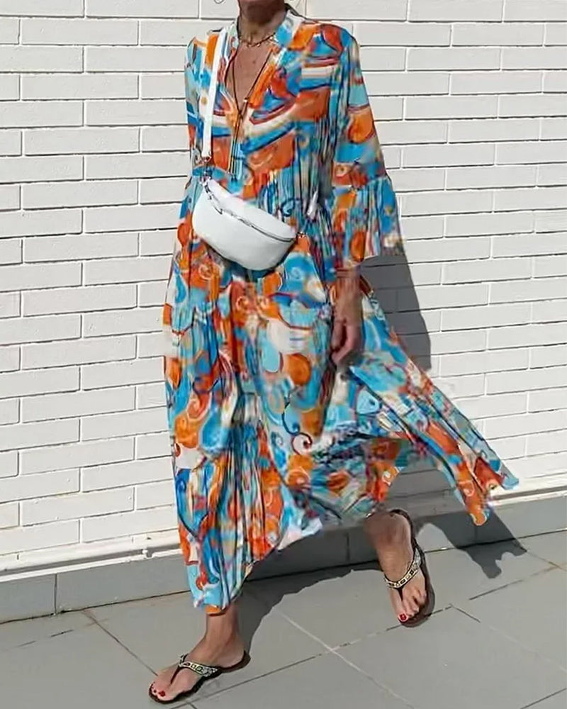 Dress with a stylish print and V-neck