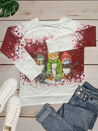 Kitty | Casual Christmas Cat Print Sweatshirt