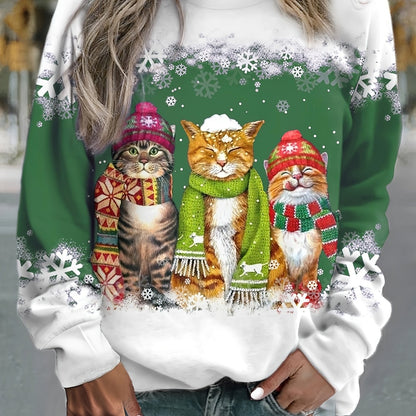 Kitty | Casual Christmas Cat Print Sweatshirt