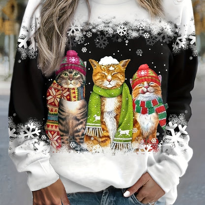 Kitty | Casual Christmas Cat Print Sweatshirt