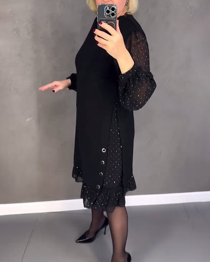 Long-sleeved elegant dress with polka dots