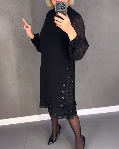 Long-sleeved elegant dress with polka dots