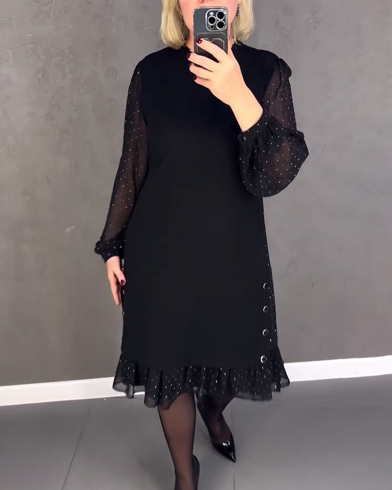Long-sleeved elegant dress with polka dots
