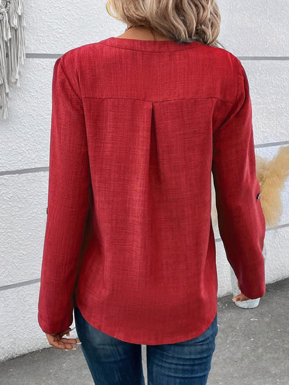 Lara | Crocheted Neck Button Blouse with Long Sleeves