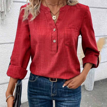 Lara | Crocheted Neck Button Blouse with Long Sleeves