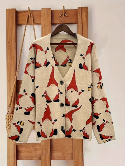 Lara | Cosy Santa Print Cardigan with Long Sleeves and V-Neck
