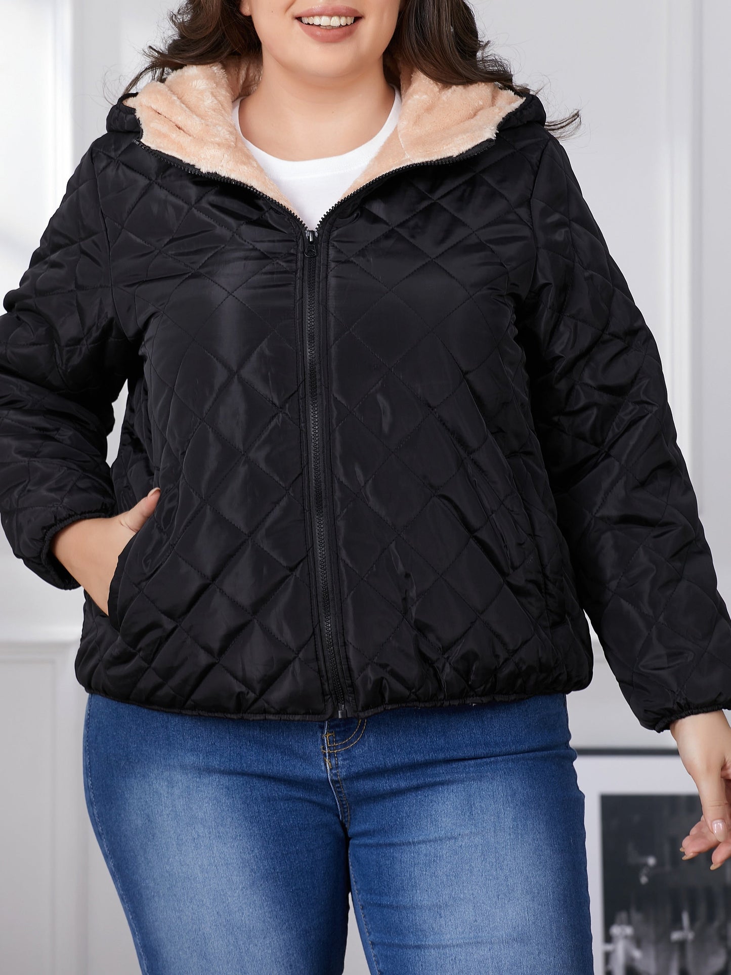 Lara | Plus size colour block padded jacket with hood