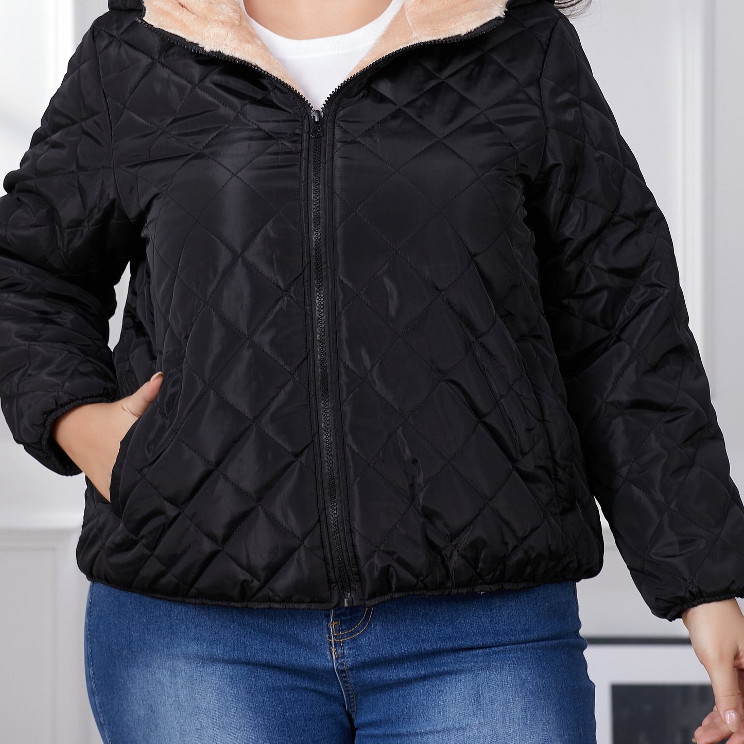 Lara | Plus size colour block padded jacket with hood