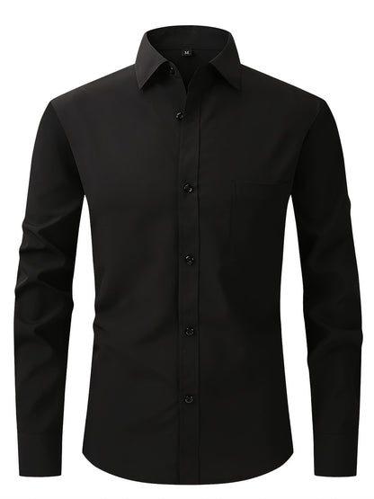 Lars | Plain shirt with notch collar and long sleeves