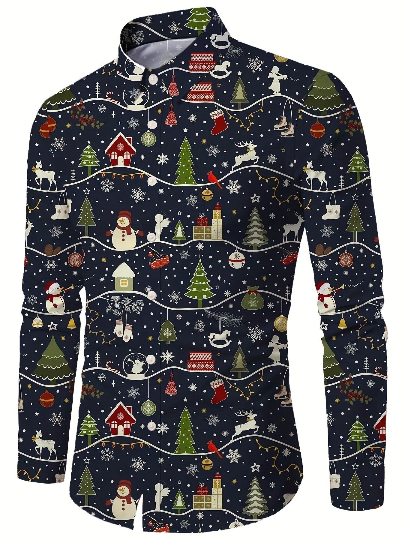 Lars | Festive men's Christmas shirt with stand-up collar and button detail