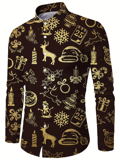 Lars | Festive men's Christmas shirt with stand-up collar and button detail