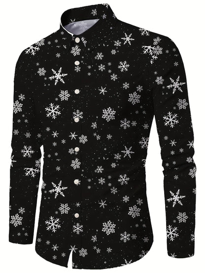 Lars | Festive men's Christmas shirt with stand-up collar and button detail