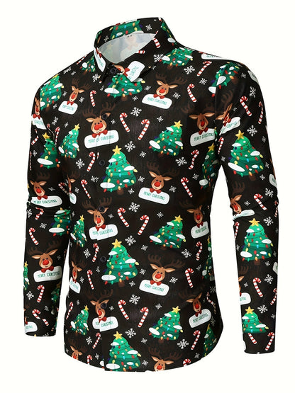 Lars | Festive men's Christmas shirt with stand-up collar and button detail