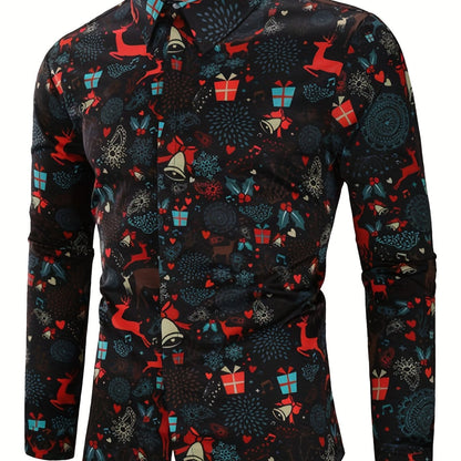 Lars | Festive men's Christmas shirt with stand-up collar and button detail