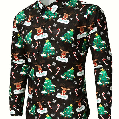 Lars | Festive men's Christmas shirt with stand-up collar and button detail