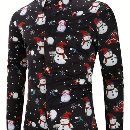 Lars | Festive men's Christmas shirt with stand-up collar and button detail