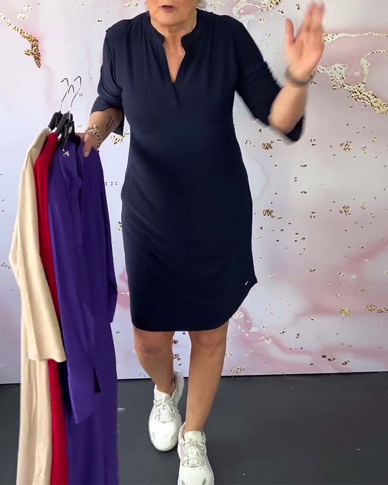 Laurynn | Plain Colour Dress with V-Neck