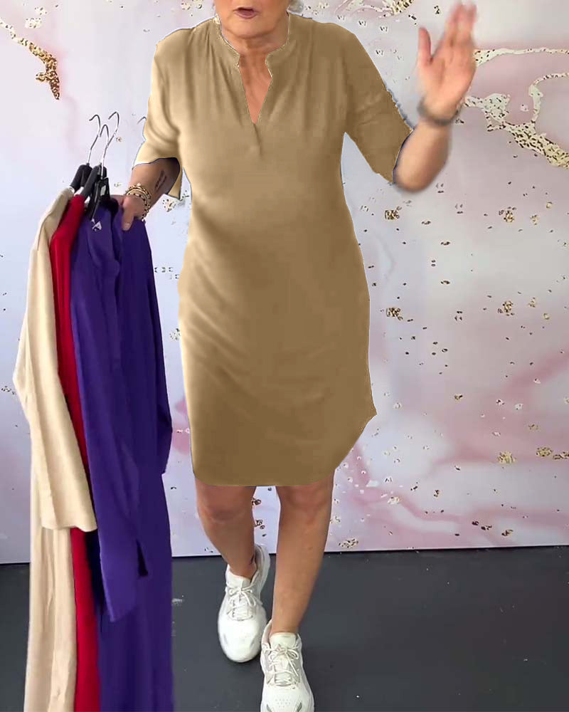 Laurynn | Plain Colour Dress with V-Neck