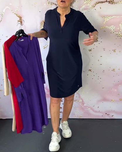 Laurynn | Plain Colour Dress with V-Neck