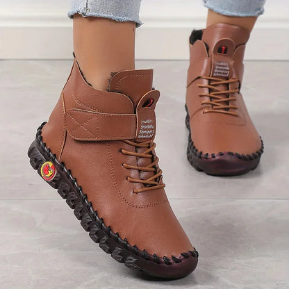 Leah | Comfortable high leather shoes with laces and Velcro for women