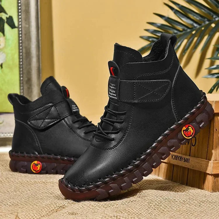 Leah | Comfortable high leather shoes with laces and Velcro for women