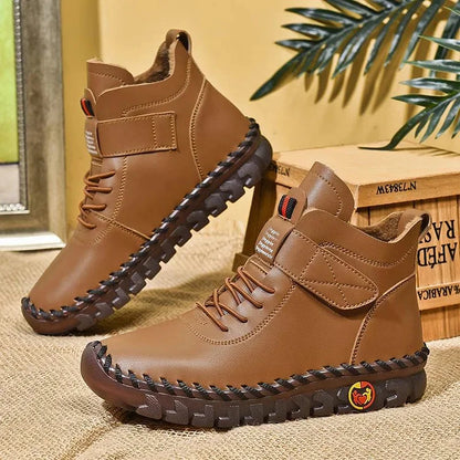 Leah | Comfortable high leather shoes with laces and Velcro for women