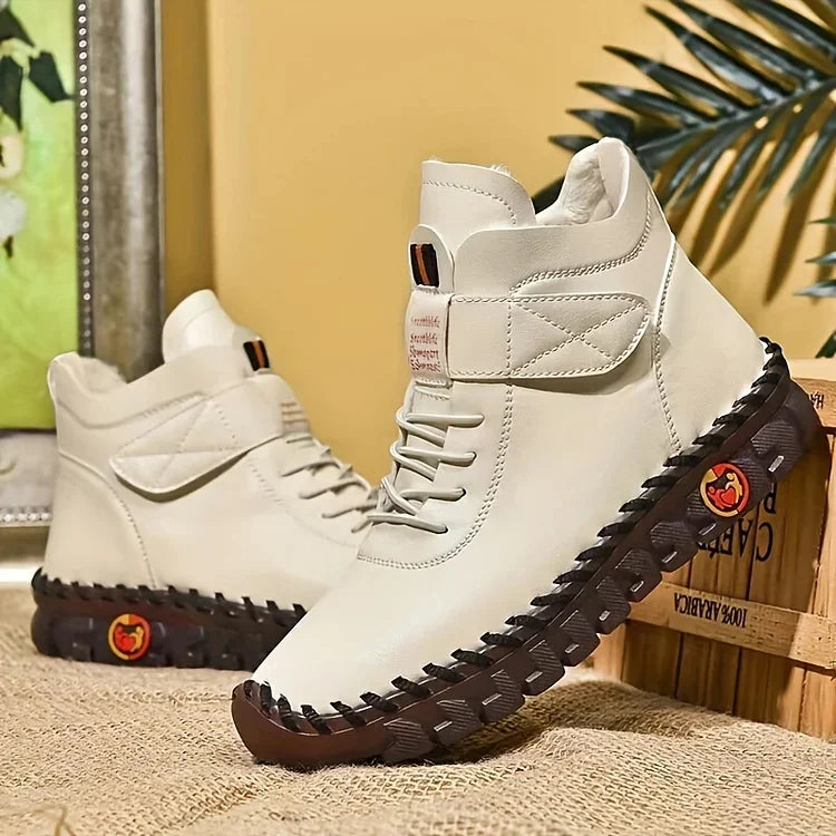 Leah | Comfortable high leather shoes with laces and Velcro for women