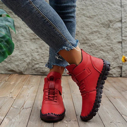 Leah | Comfortable high leather shoes with laces and Velcro for women