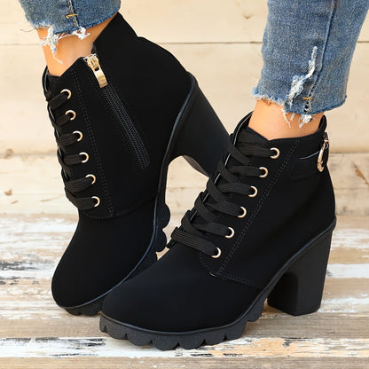 Lotte | Plain Colour Chunky Heeled Boots