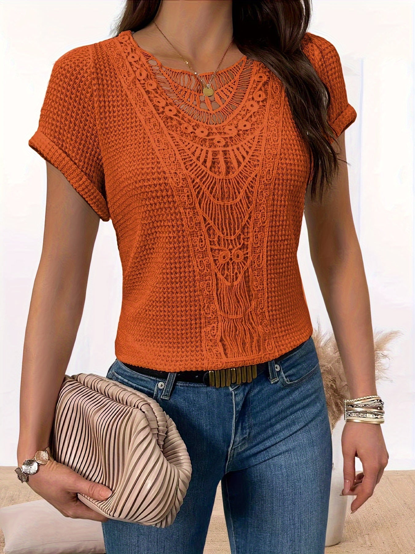 Lotte | Lace Insert T-Shirt with Round Neck
