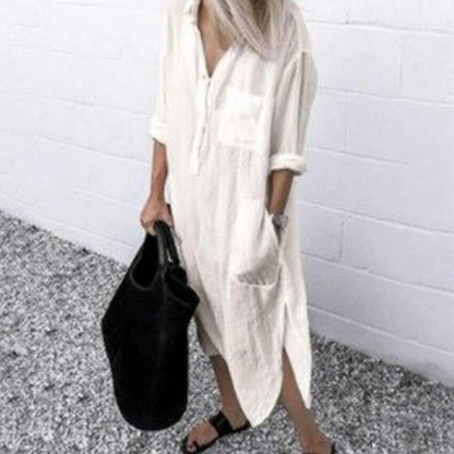 Lotte | Cotton Linen Midi Blouse Dress